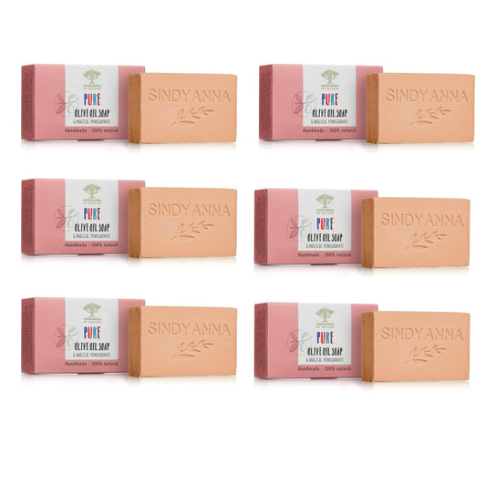 All Natural I Made by Hand I Fair Trade I Made with Extra Virgin Olive Oil Bar Soap, Handmade, Natural (6 Pack Soap Set) (Pomegranate)