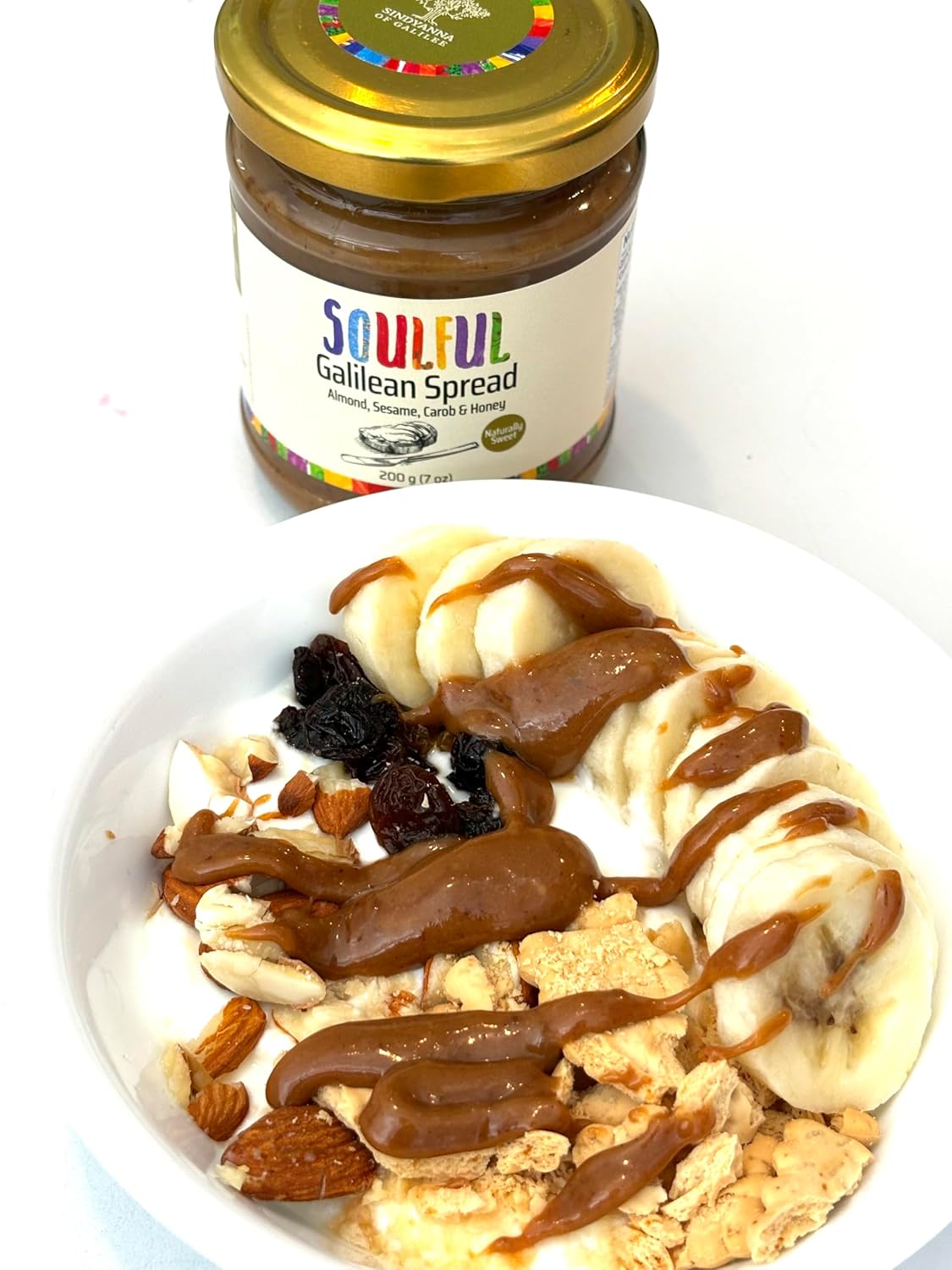 SINDYANNA OF GALILEE Almond Spread – Natural Israeli Spread with Almonds, Sesame, Carob Syrup & Honey