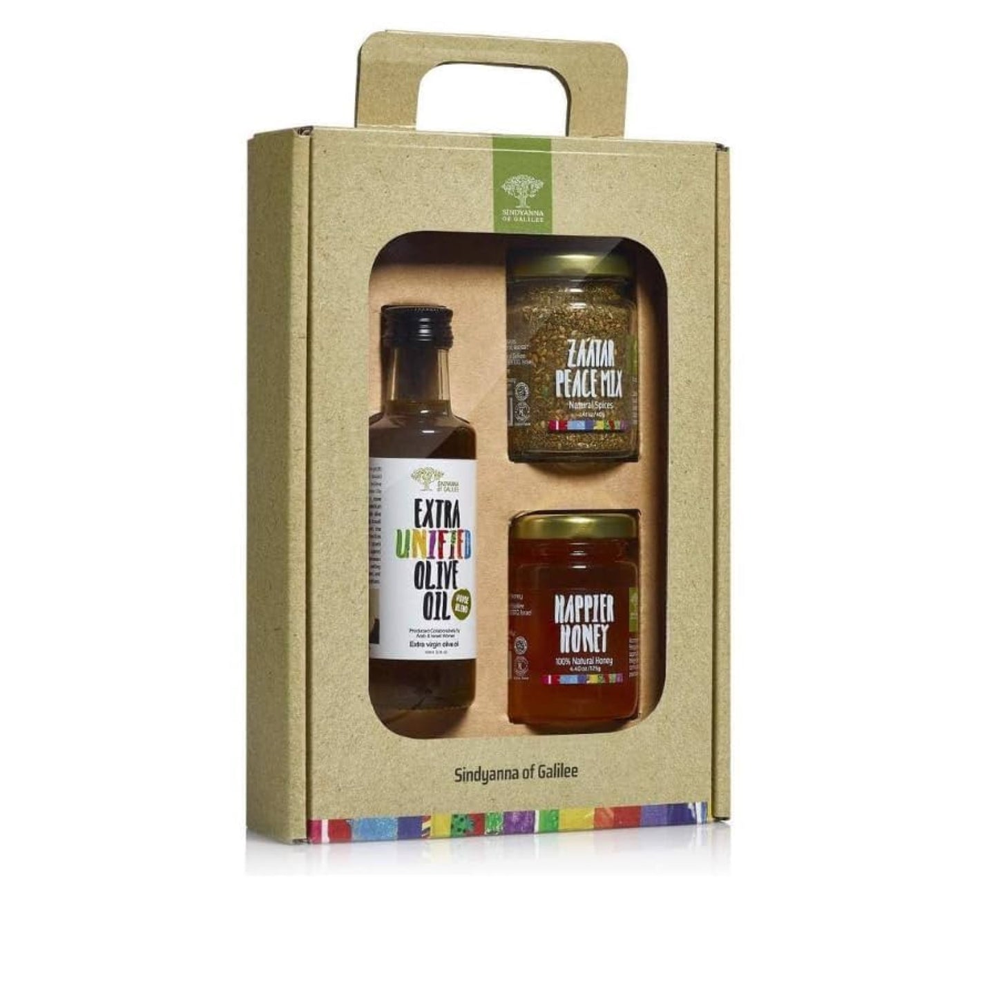 SINDYANNA OF GALILEE Extra Virgin Olive Oil, Natrual Honey and Zatar, 3 Pack, Large Gift Set (Oil/Honey/Zatar Set)