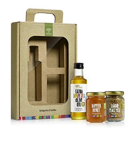 SINDYANNA OF GALILEE Extra Virgin Olive Oil, Natrual Honey and Zatar, 3 Pack, Gift Set (Oil/Honey/Zatar Set)