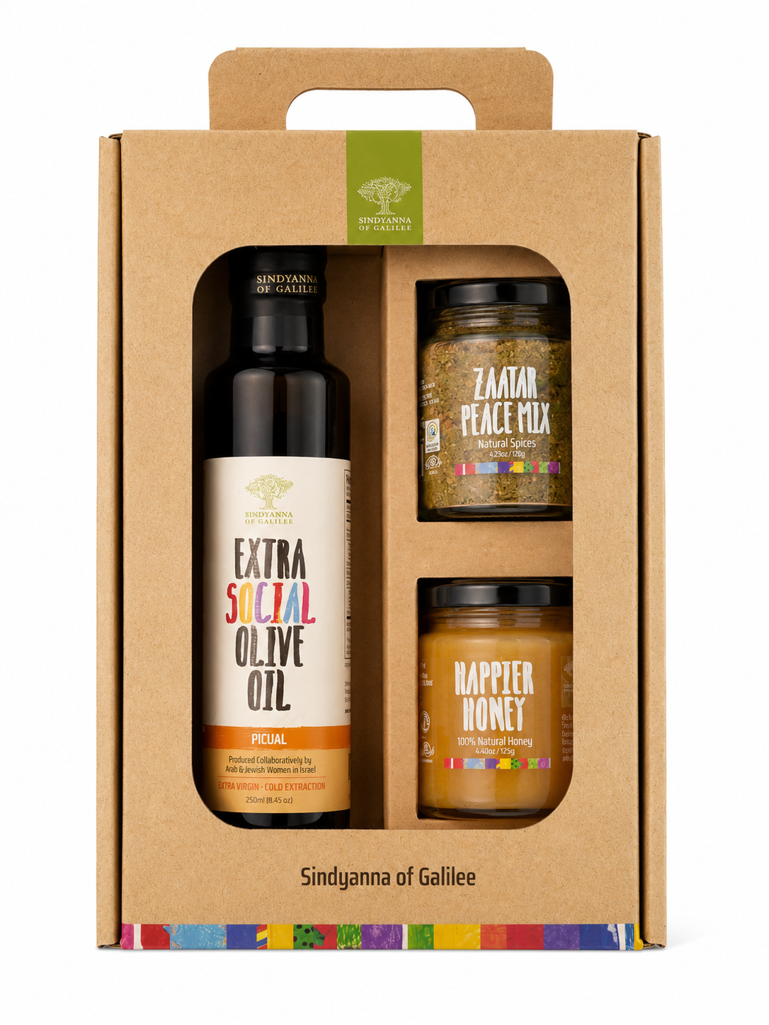SINDYANNA OF GALILEE Large Extra Virgin Olive Oil, Natural Honey and Zatar, 3 Pack, Large Gift Set (Oil/Honey/Zatar Set)