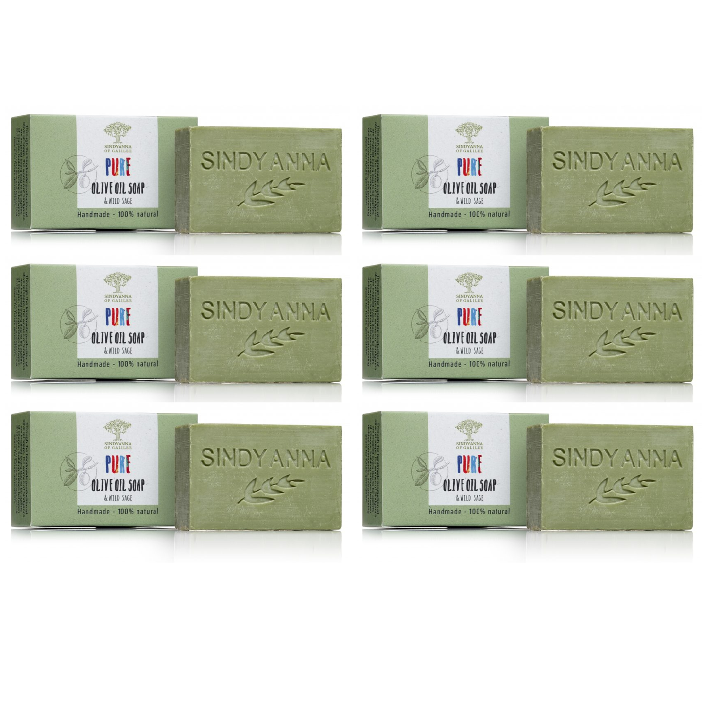 SINDYANNA OF GALILEE All Natural I Made by Hand I Fair Trade I Made with Extra Virgin Olive Oil Bar Soap, Handmade, Natural (6 Pack Soap Set) (Wild Sage)