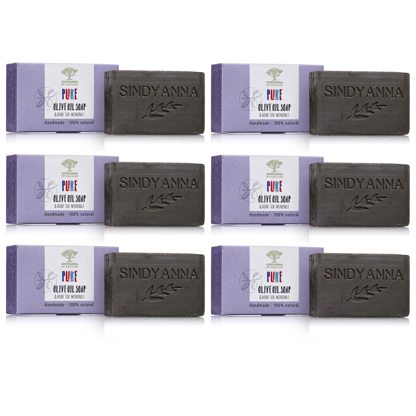 SINDYANNA OF GALILEE All Natural I Made by Hand I Fair Trade I Made with Extra Virgin Olive Oil Bar Soap, Handmade, Natural (6 Pack Soap Set) (Deadsea Mud)