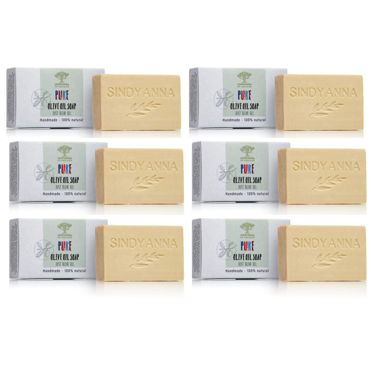 SINDYANNA OF GALILEE All Natural I Made by Hand I Fair Trade I Made with Extra Virgin Olive Oil Bar Soap, Handmade, Natural (6 Pack Soap Set) (Pure Olive)