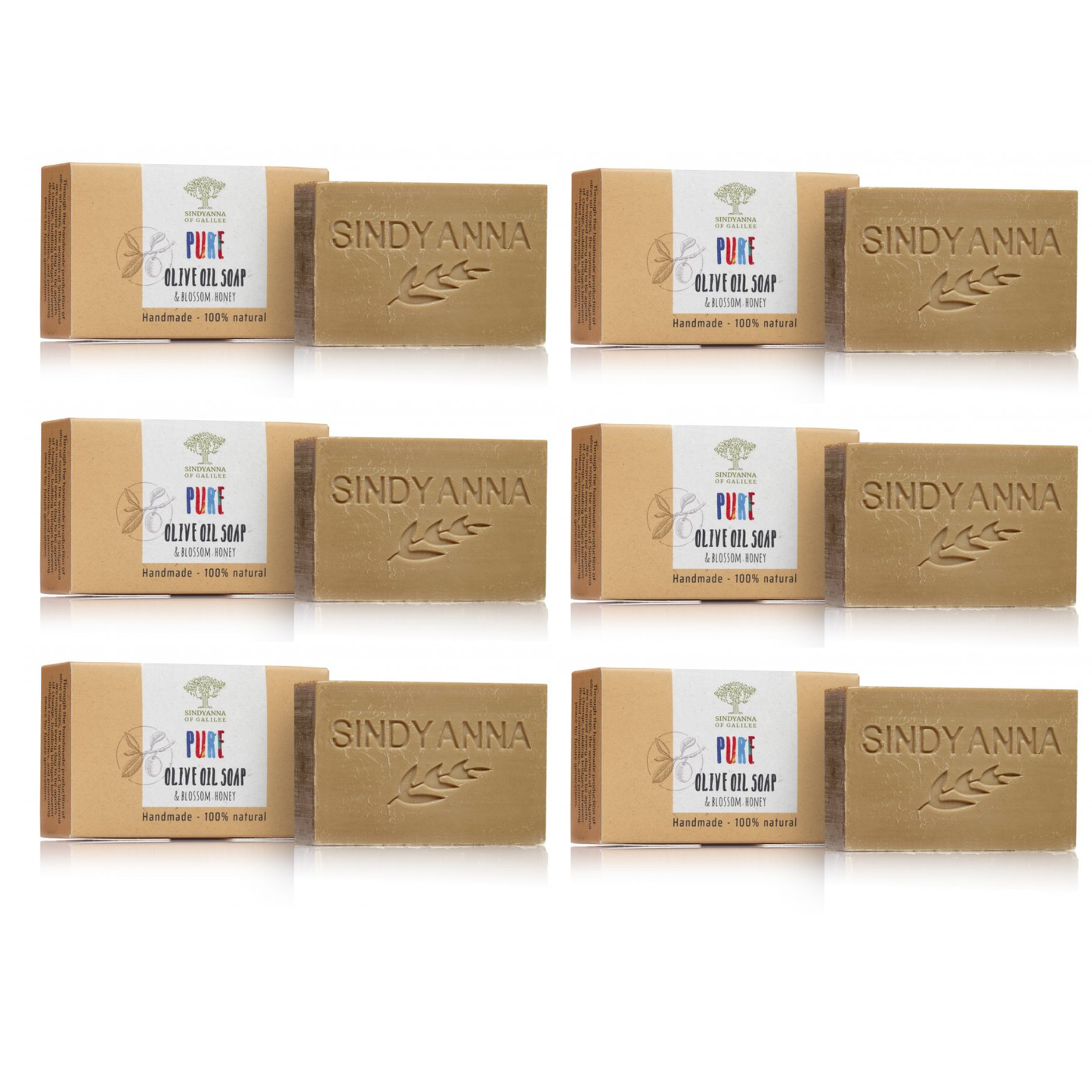 SINDYANNA OF GALILEE All Natural I Made by Hand I Fair Trade I Made with Extra Virgin Olive Oil Bar Soap, Handmade, Natural (6 Pack Soap Set) (Honey)
