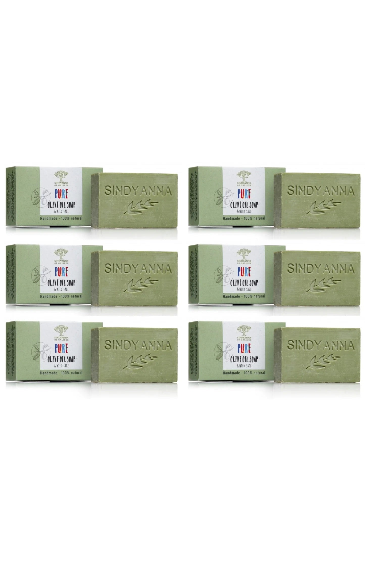 SINDYANNA OF GALILEE All Natural I Made by Hand I Fair Trade I Made with Extra Virgin Olive Oil Bar Soap, Handmade, Natural (6 Pack Soap Set) (Wild Sage)