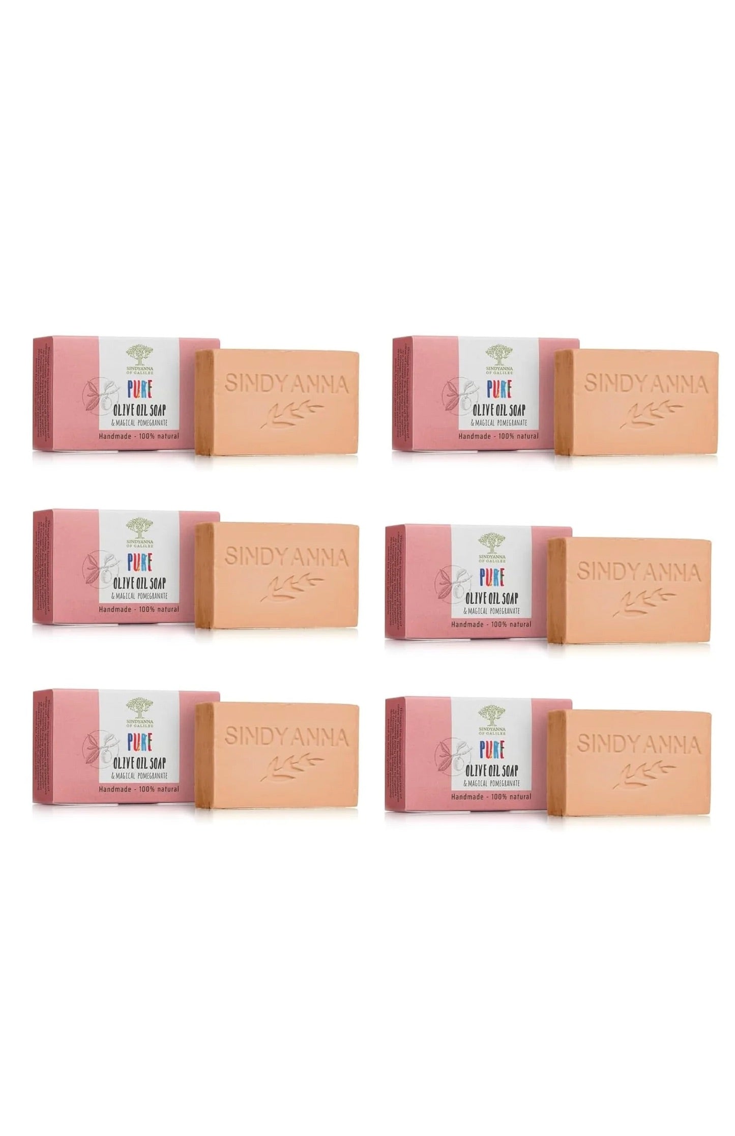 SINDYANNA OF GALILEE All Natural I Made by Hand I Fair Trade I Made with Extra Virgin Olive Oil Bar Soap, Handmade, Natural (6 Pack Soap Set) (Pomegranate)