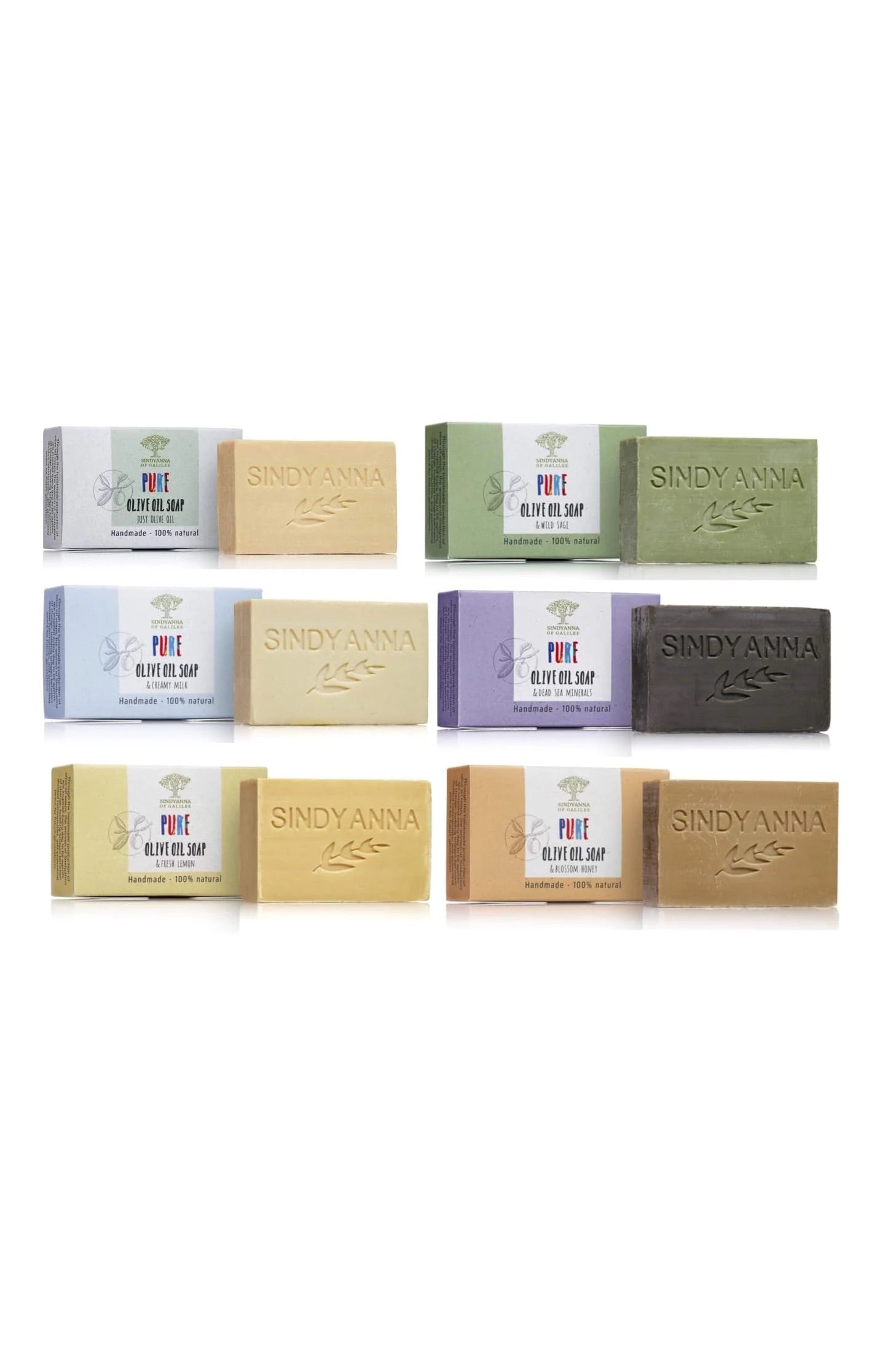 SINDYANNA OF GALILEE Handmade Bar Soap Set – 6 Natural Scents – Fair Trade Nablus Soap with Extra Virgin Olive Oil – All-Natural, Vegan, Moisturizing, Eco-Friendly Skincare