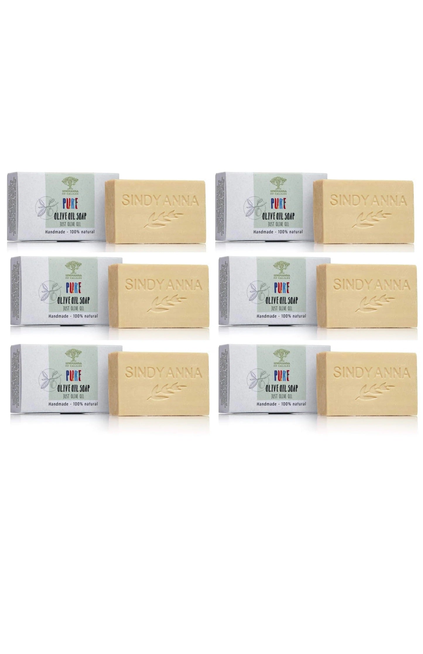 SINDYANNA OF GALILEE All Natural I Made by Hand I Fair Trade I Made with Extra Virgin Olive Oil Bar Soap, Handmade, Natural (6 Pack Soap Set) (Pure Olive)