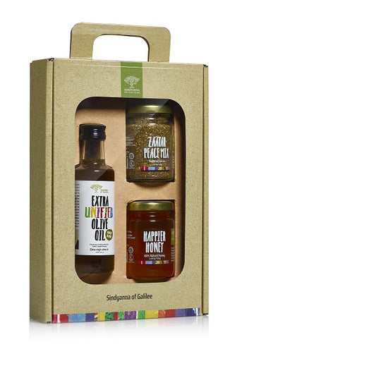 SINDYANNA OF GALILEE Extra Virgin Olive Oil, Natrual Honey and Zatar, 3 Pack, Gift Set (Oil/Honey/Zatar Set)